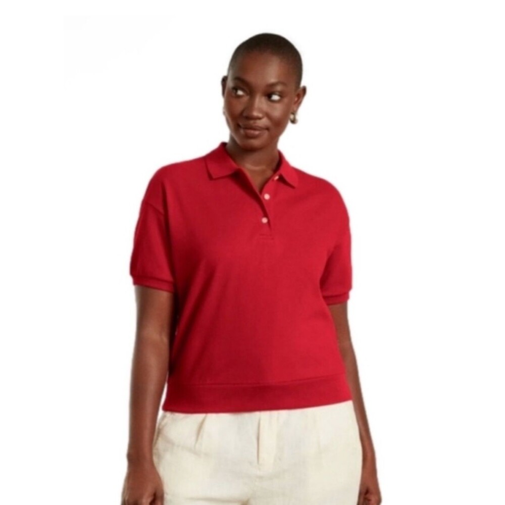 NWT Everlane Red Short Sleeve Polo Organic Cotton Collared Top Casual Basic XS
